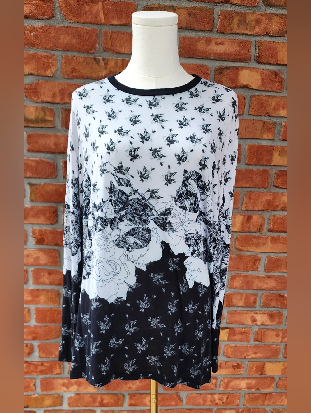 Prabal Gurung Navy & Light Blue Floral Print Top